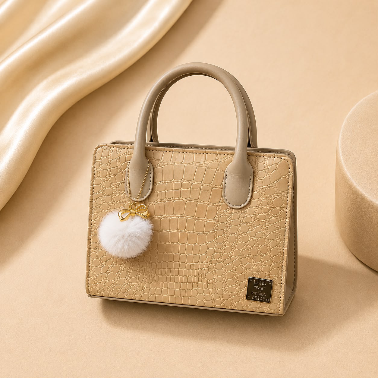 WuZetian Premium Beige Croc-Texture Handbag – Elegant & Everyday Stylish
