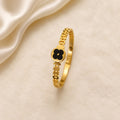 WuZetian Gold Cuff Bracelet with Black Star Clover Charm | Elegant Artificial Jewelry for Women