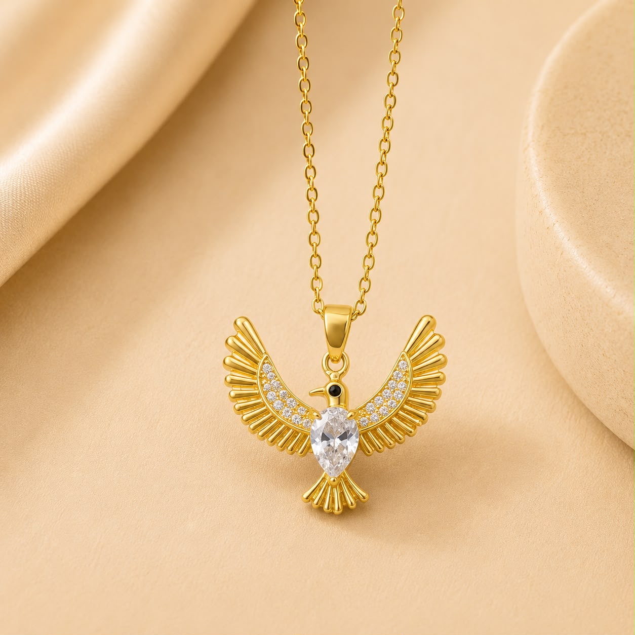 WuZetian Gold Swan Wings Pendant Necklace