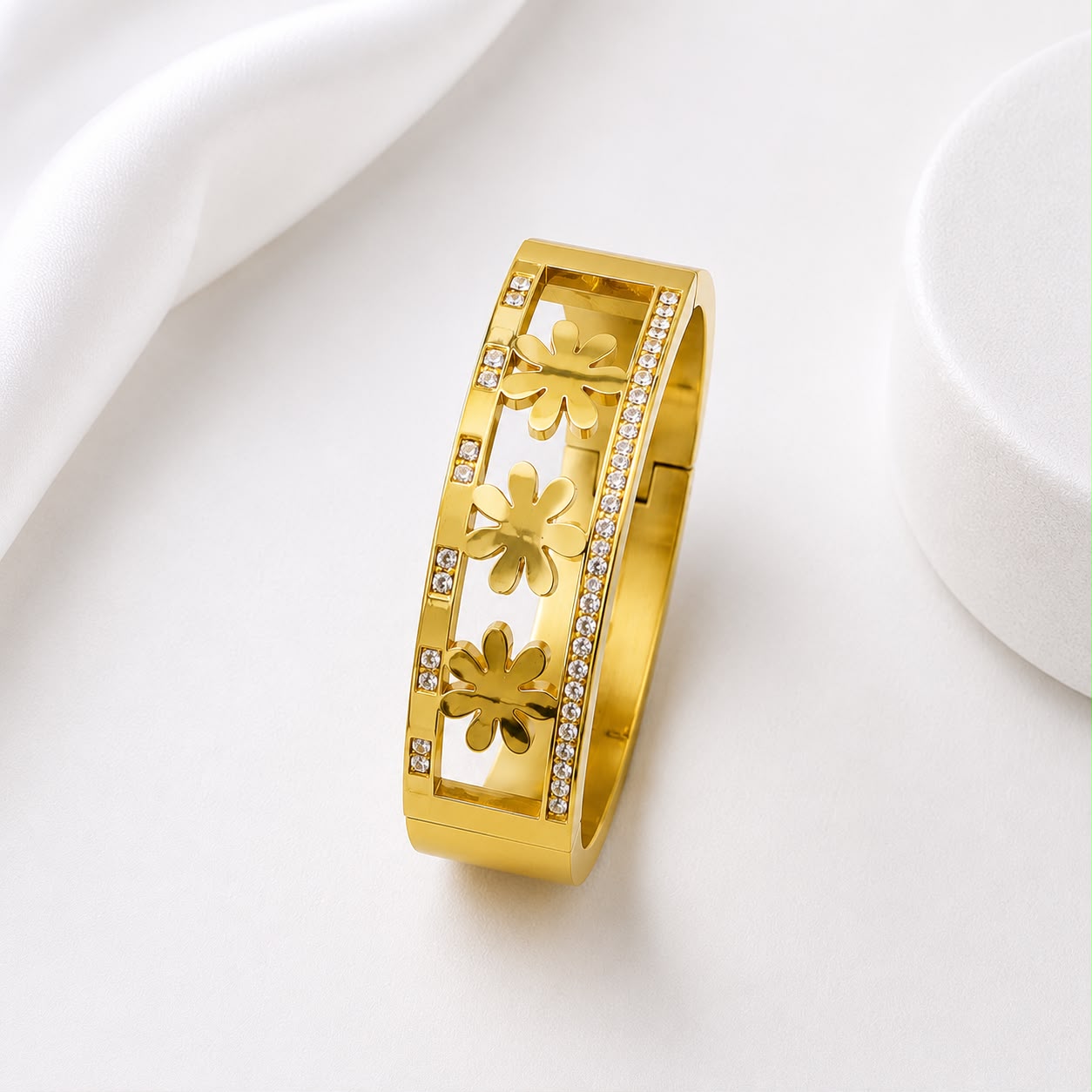 WuZetain Luxury Gold Plated Crystal Bracelet for Women | Stainless Steel Designer Bangle