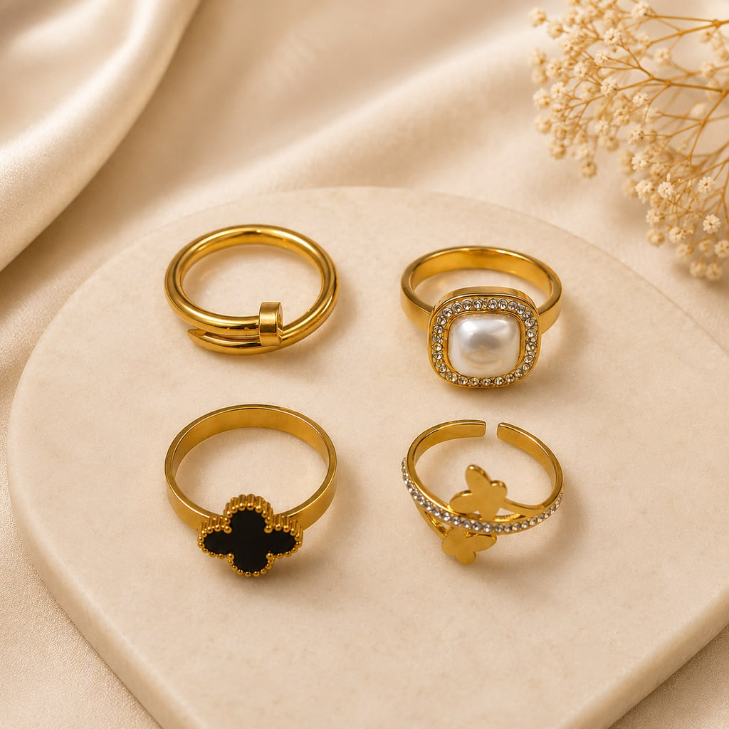 WuZetian Luxury Gold Patterned Band Rings for Women | Elegant Statement Everyday Rings