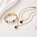 WuZetian Luxury Gold Plated Bracelet & Double Layer Necklace Set for Women | Stainless Steel Jewelry