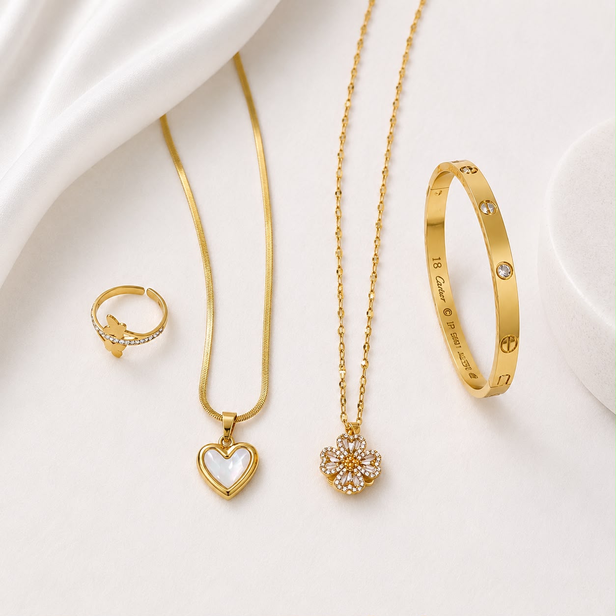 WuZetian's Luxury Fashionable Stainless Steel Jewelry Deal | 2 Pendants , Ring & Bracelet