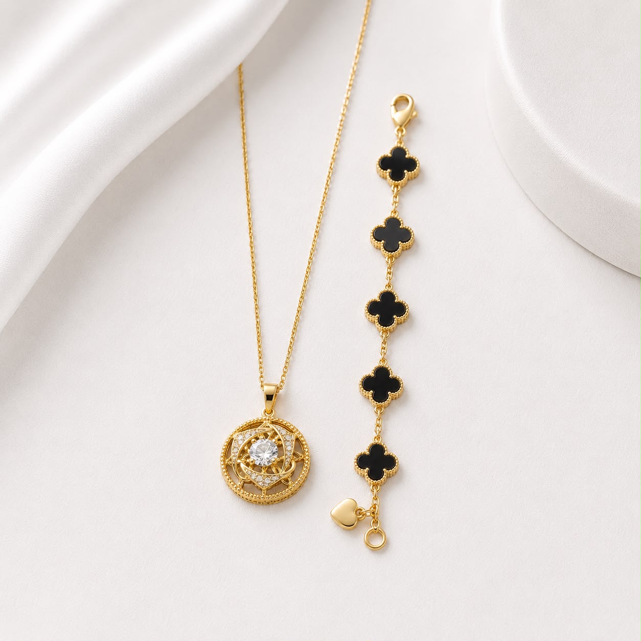WuZetian's Luxury Gold Stainless Steel Bracelet & Pendant