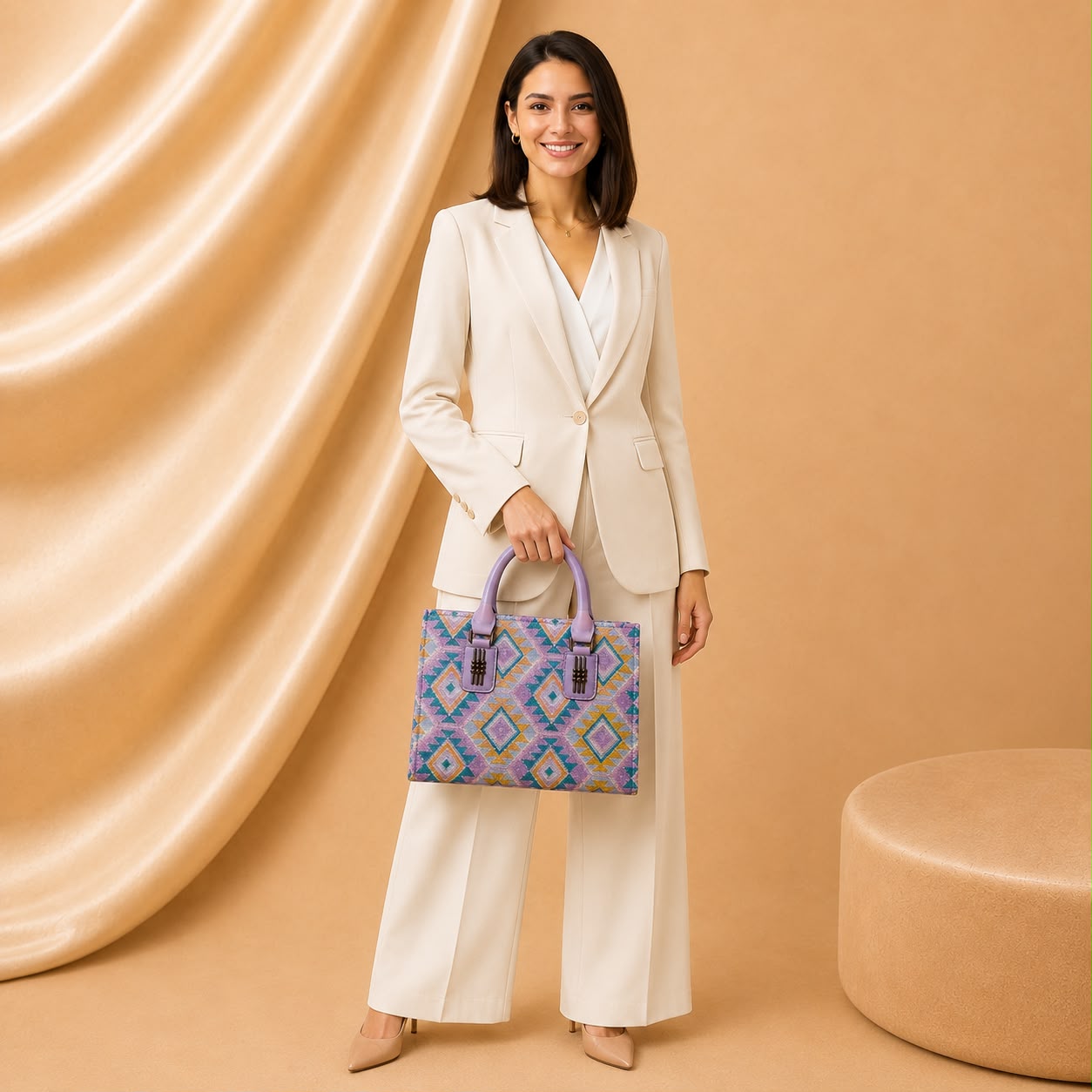WuZetian Premium Beige Croc-Texture Handbag – Elegant & Everyday Stylish
