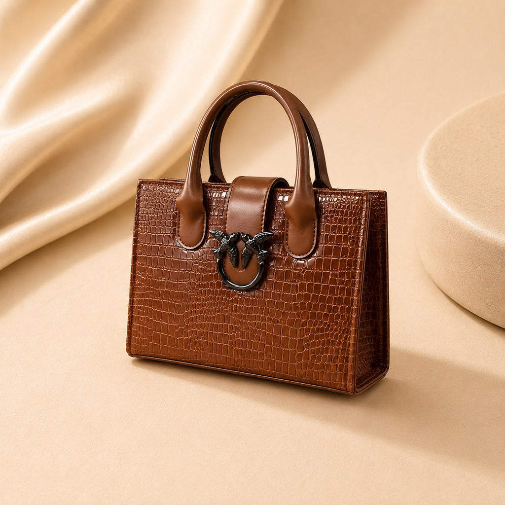 WuZetian Premium Brown Croc-Texture Handbag – Elegant & Everyday Stylish