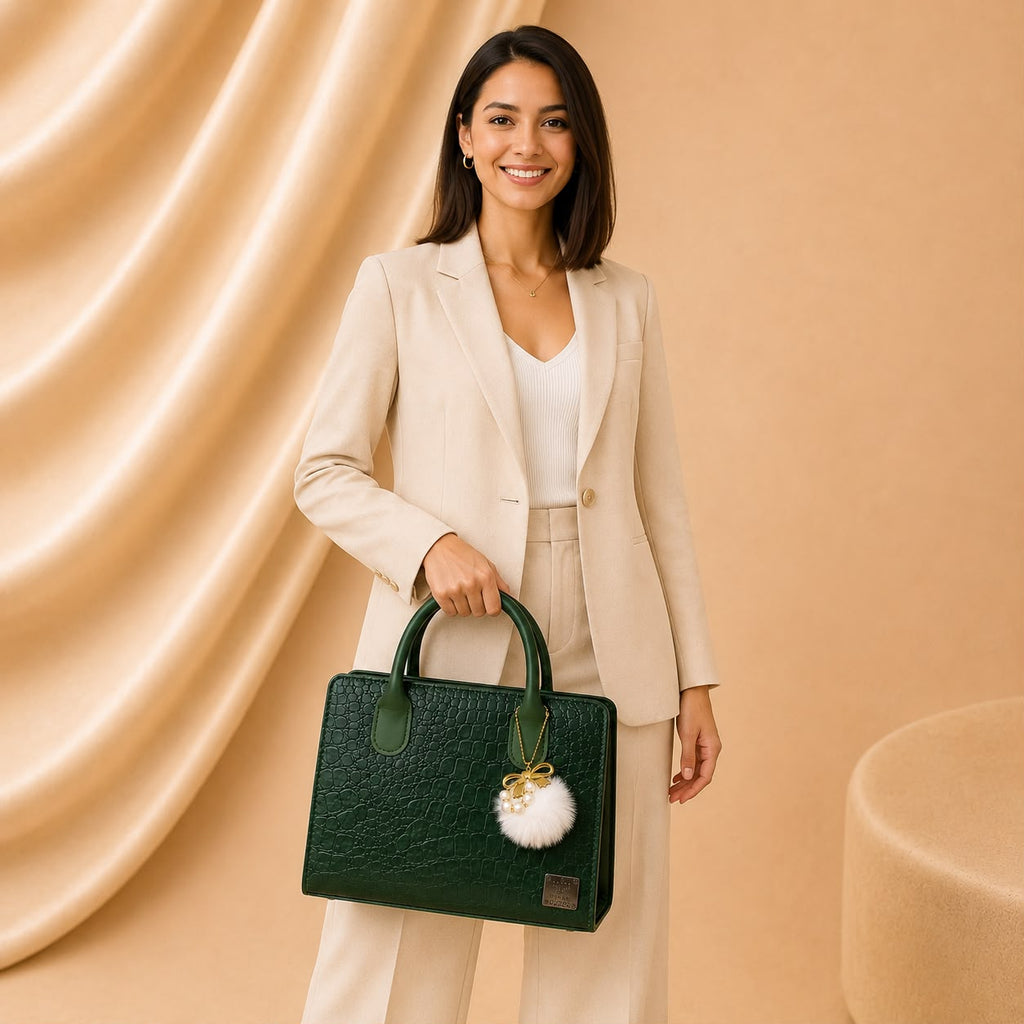 WuZetian Premium Green Croc-Texture Handbag – Elegant & Everyday Stylish
