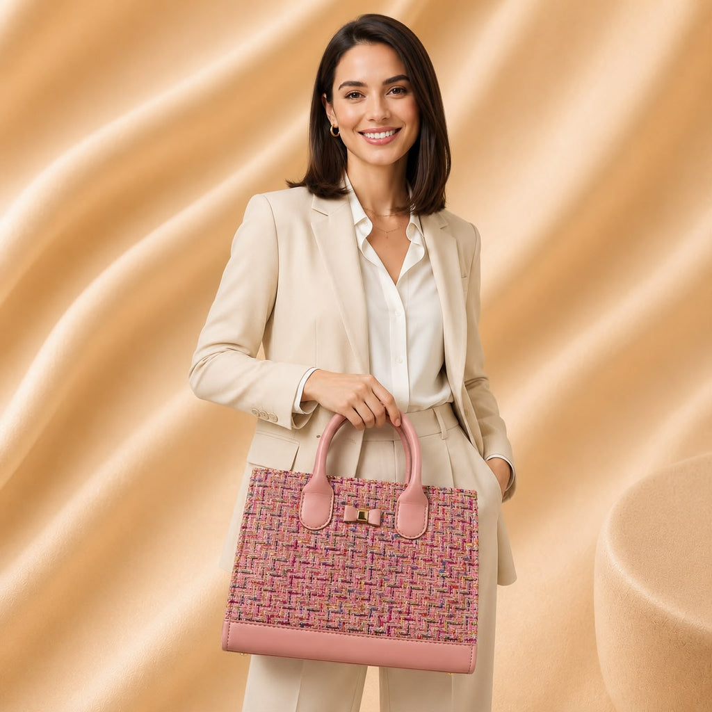 WuZetian Premium Light Pink Beige Multi Color Croc-Texture Handbag – Elegant & Everyday Stylish