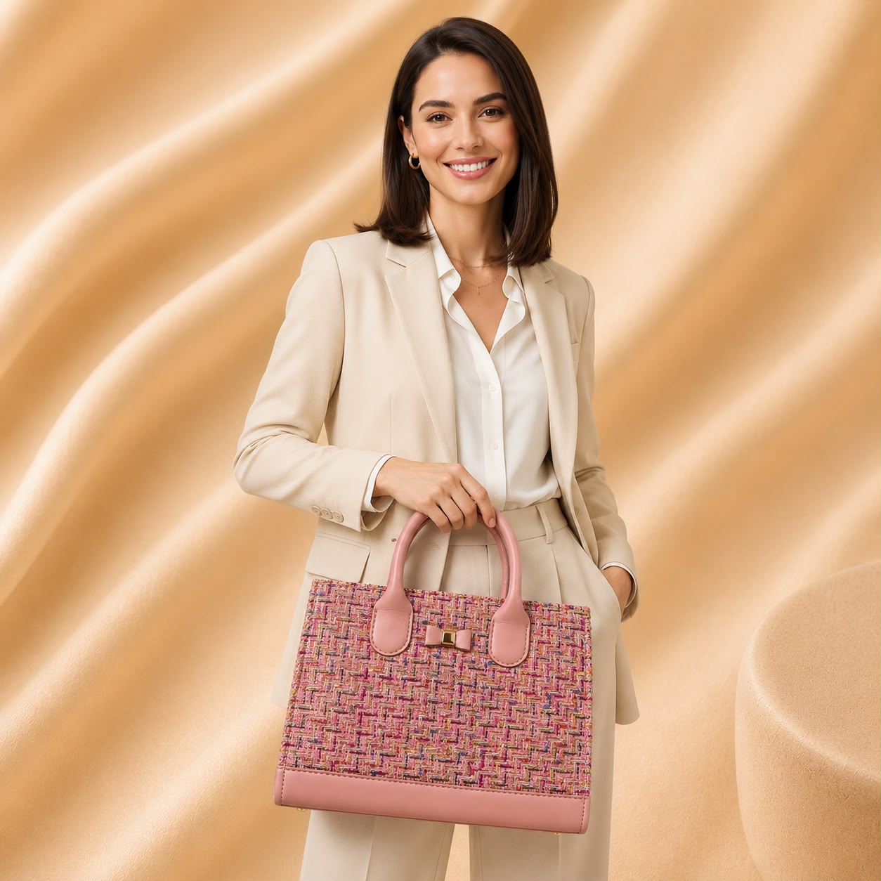WuZetian Premium Light Pink Beige Multi Color Croc-Texture Handbag – Elegant & Everyday Stylish