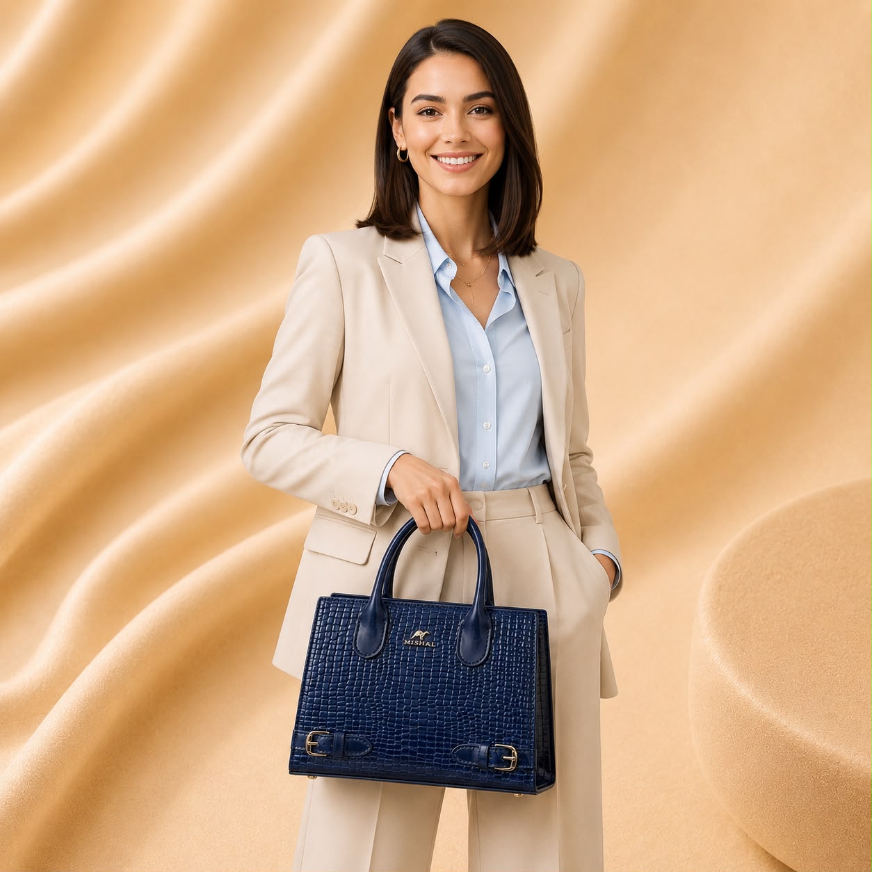 WuZetian Premium Navy Blue Black White Multi Color Croc-Texture Handbag – Elegant & Everyday Stylish