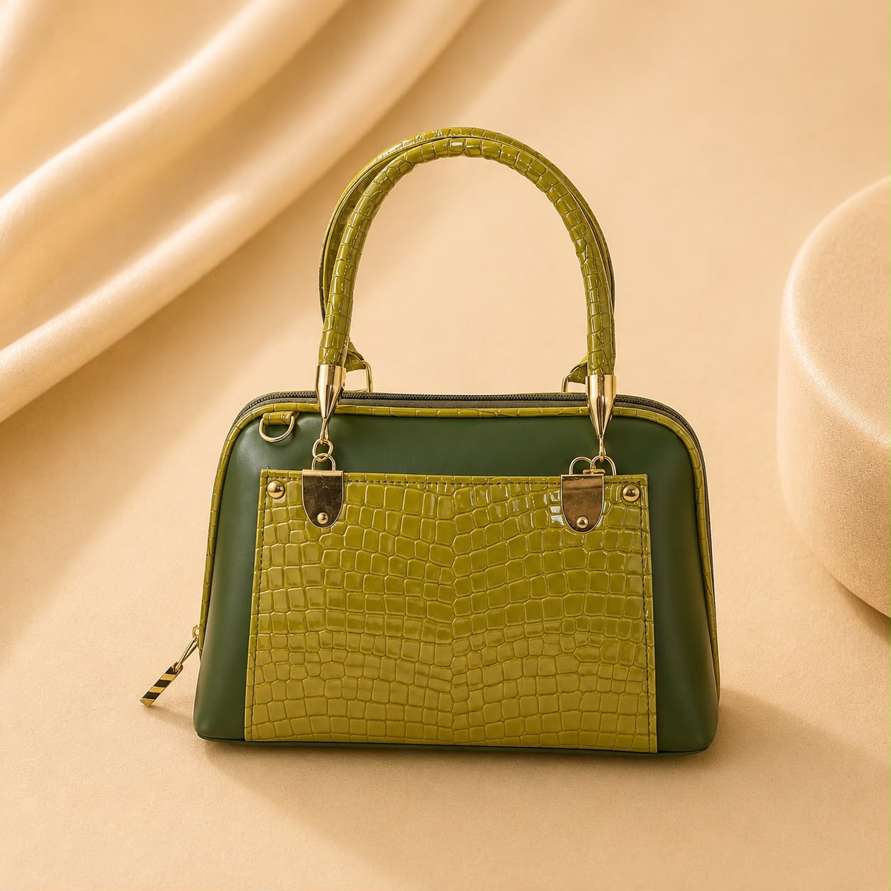 WuZetian Elegant Olive Green Structured Handbag for Women | Top Handle & Shoulder Bag