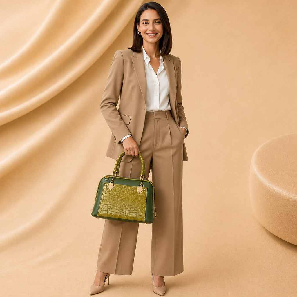 WuZetian Elegant Olive Green Structured Handbag for Women | Top Handle & Shoulder Bag