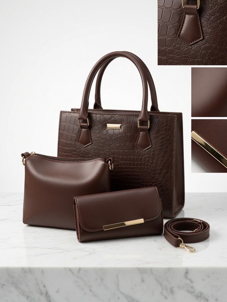 WuZetian Luxury Brown Handbag Set for Women | 3-Piece Premium Tote