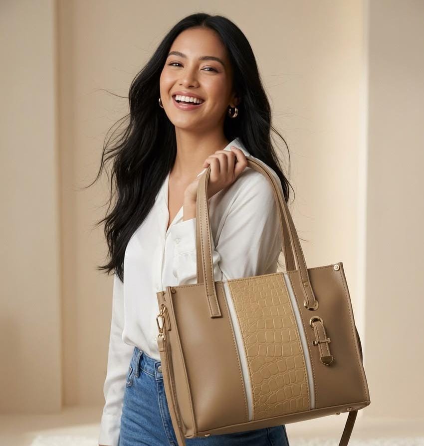 WuZetian Elegant Premium Designer-Inspired Monogram Handbag | Beige Tote