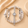 wuZetian Luxury Silver Plated 2 Bracelets & Watch for Women | Stainless Steel Crystal Jewelry