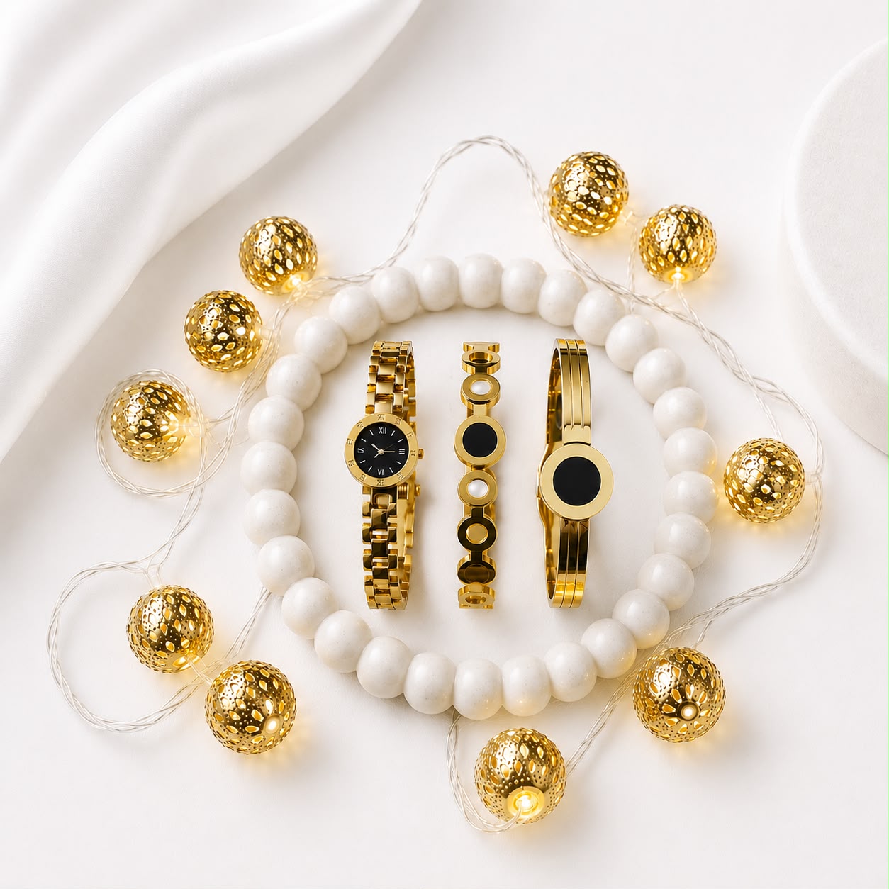 WuZetian Luxury Gold Plated 3-Piece Bracelet Set for Women | Stainless Steel Crystal Bangles