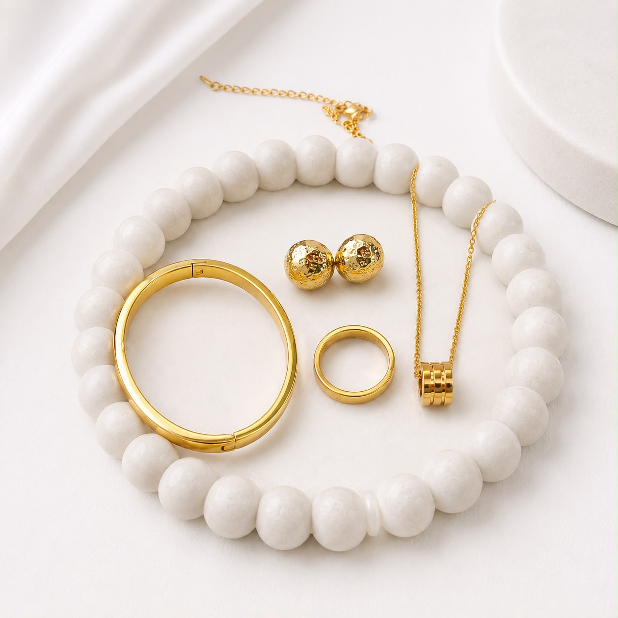 WuZetian Luxury Gold Plated 4-Piece Jewelry Set for Women | Necklace, Bracelet & Ring Set