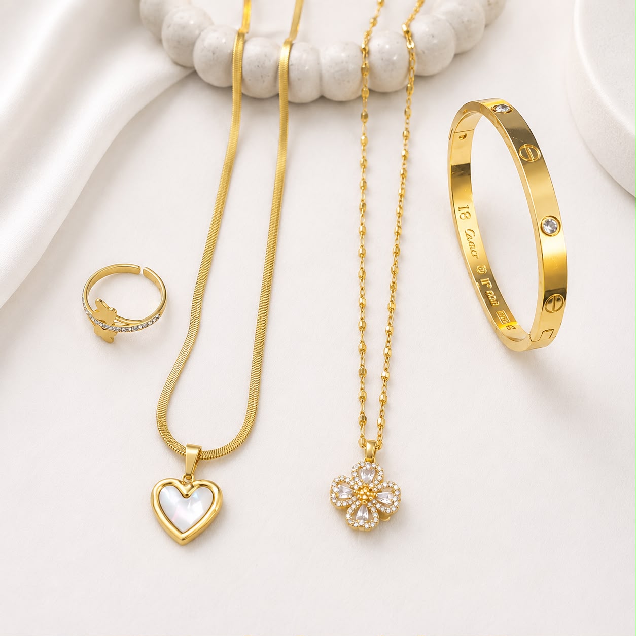 WuZetian Luxury Gold Plated 4-Piece Jewelry Set for Women | Necklace, Bracelet & Ring Set