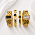 WuZetian Luxury Gold Plated 4-Piece Bracelet Set for Women | Stainless Steel Crystal Bangles