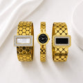 WuZetian Luxury Gold Plated 3-Piece Bracelet Set for Women | Stainless Steel Crystal Bangles
