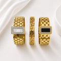 WuZetian Luxury Gold Plated 3-Piece Bracelet Set for Women | Stainless Steel Crystal Bangles