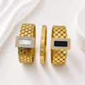 WuZetian Luxury Gold Plated 3-Piece Bracelet Set for Women | Stainless Steel Crystal Bangles