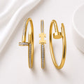 WuZetian Luxury Gold Plated 3-Piece Bracelet Set for Women | Stainless Steel Crystal Bangles