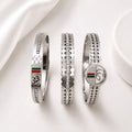 WuZetian Luxury Silver Plated 3-Piece Bracelet Set for Women | Stainless Steel Crystal Bangles