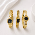 WuZetian Luxury Gold Plated 3-Piece Bracelet Set for Women | Stainless Steel Crystal Bangles