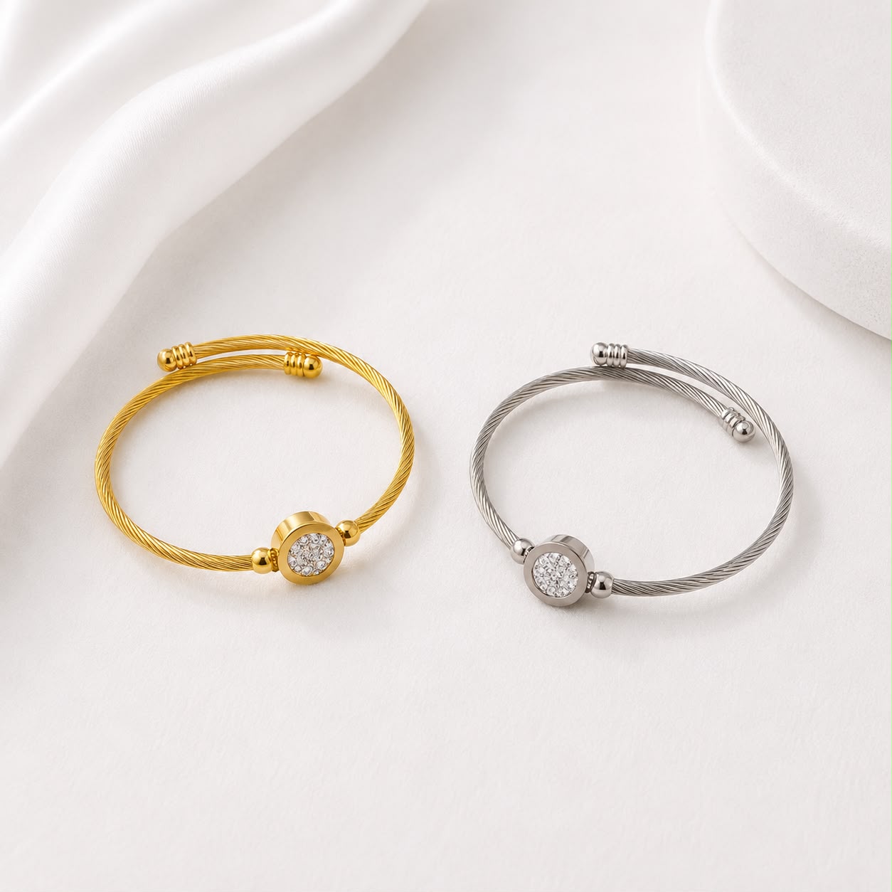 WuZetian Luxury Stainless Steel Bracelet Set by Virsah | Crystal Cuff Bracelets for Women