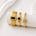 WuZetian's Discount deal of Premium Gold-Finish Rectangular Round Black Stone Gold-Tone Bracelet For Women, Girls 3-Bracelets