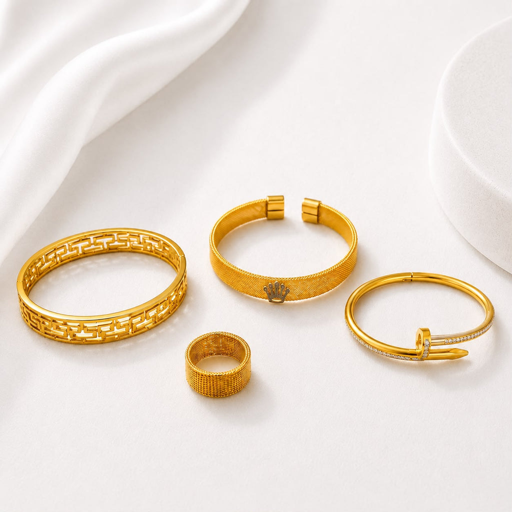 WuZetian's Discount Deal of Premium Gold-Finish 3-Bracelets & 1-Ring